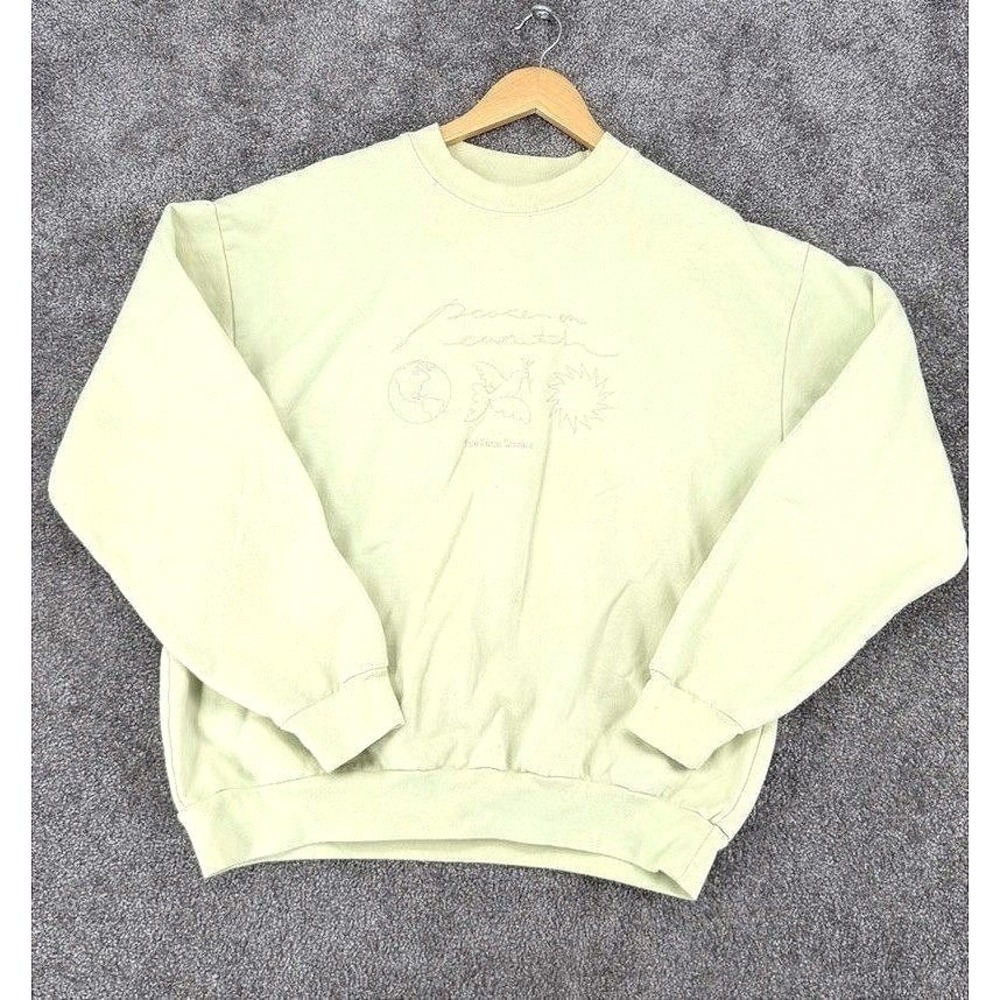 Palo Santo Studios Peace on Earth Cotton Sweatshirt Sage Green Mens S/M USA Made